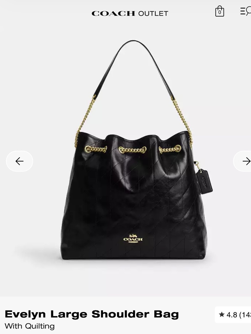 Coach Evelyn Large Shoulder Bag Quilted Black Shoulder Bag